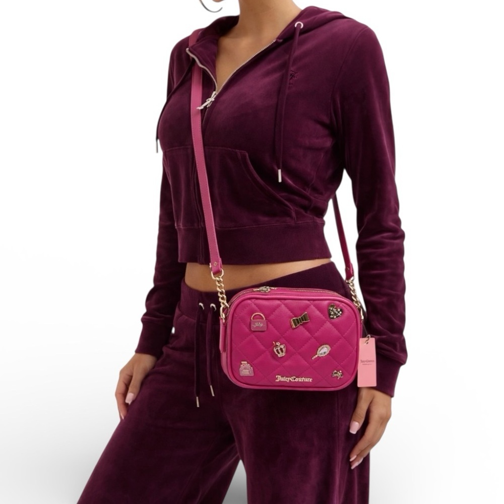 Juicy Couture Pink Quilted Bag - Camera Crossbody - Gold Charms + Hardware NWT